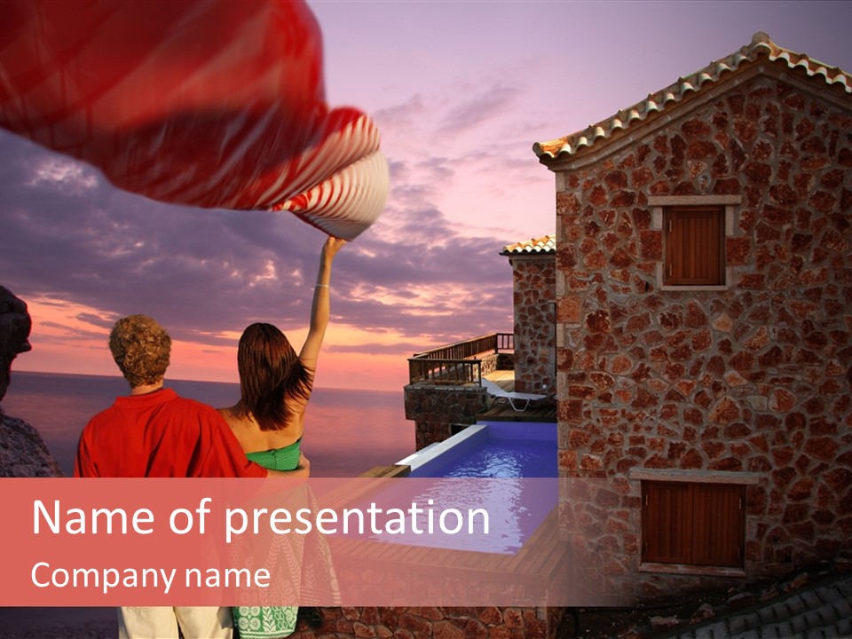 A Couple Of People Standing Next To A Building PowerPoint Template