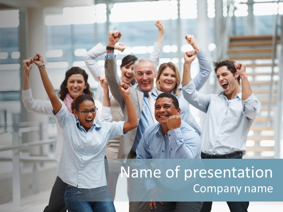 A Group Of People With Their Arms In The Air PowerPoint Template