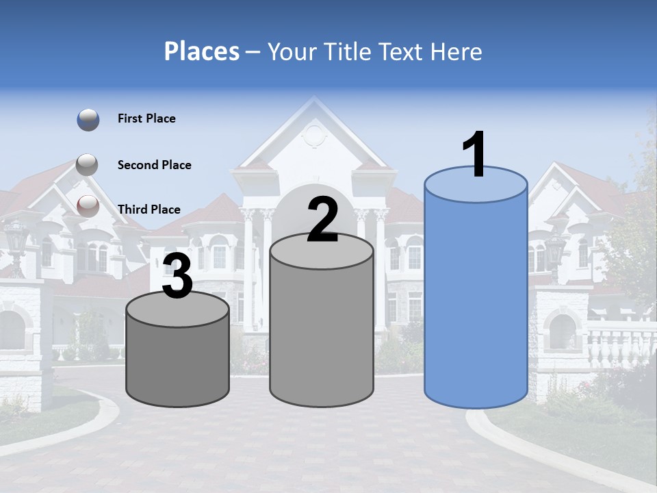 A Large White House With A Blue Sign In Front Of It PowerPoint Template