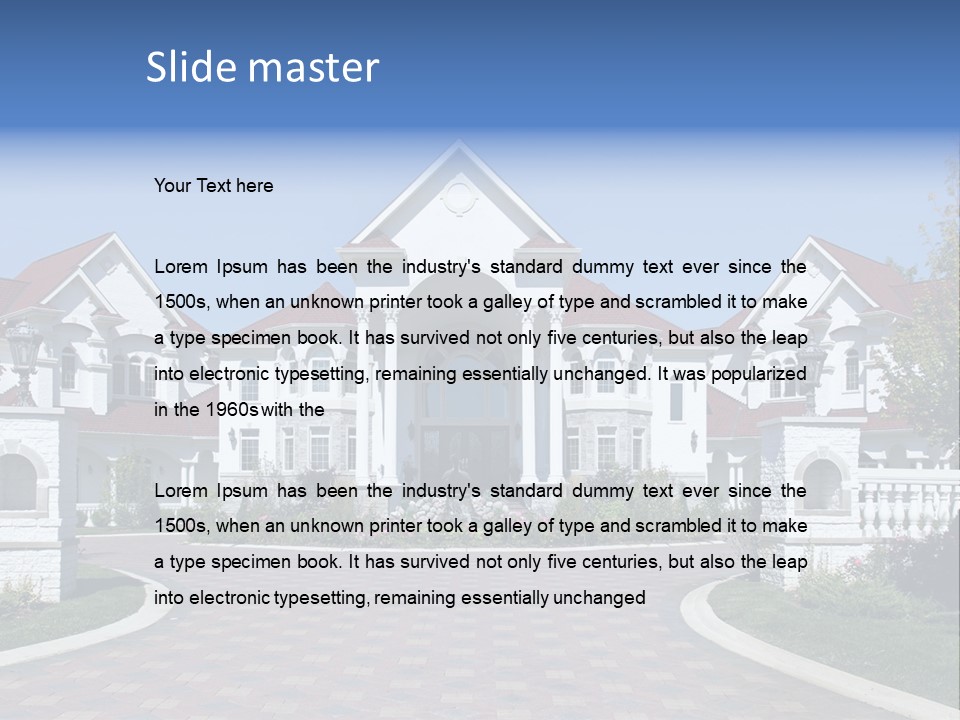 A Large White House With A Blue Sign In Front Of It PowerPoint Template