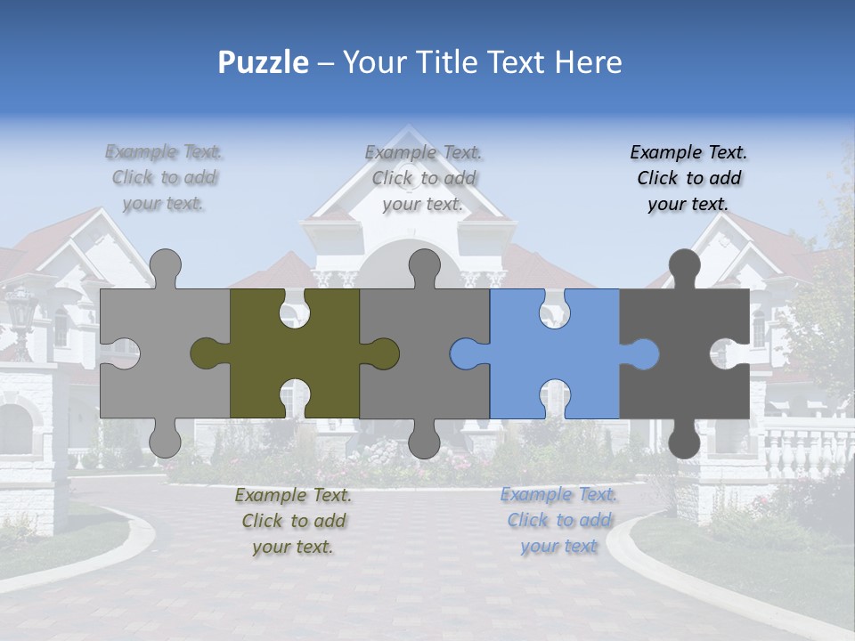 A Large White House With A Blue Sign In Front Of It PowerPoint Template