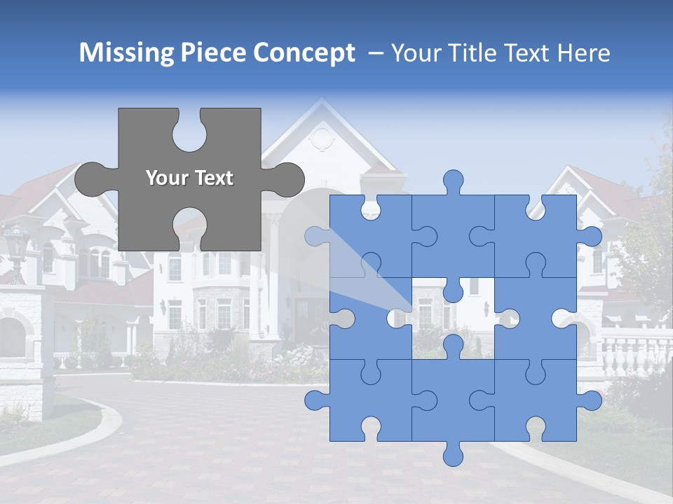 A Large White House With A Blue Sign In Front Of It PowerPoint Template