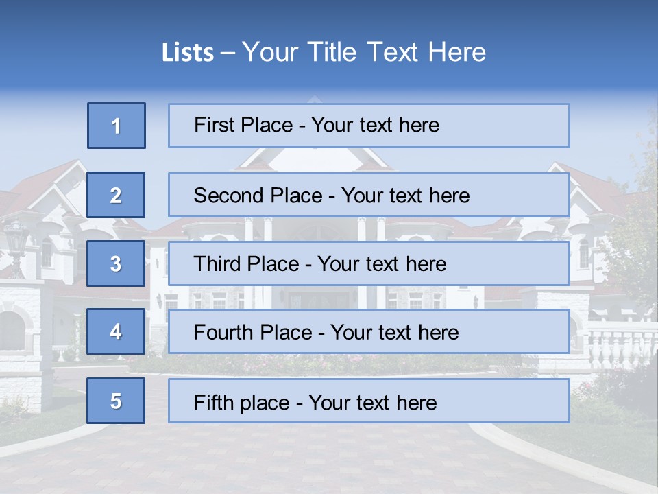 A Large White House With A Blue Sign In Front Of It PowerPoint Template