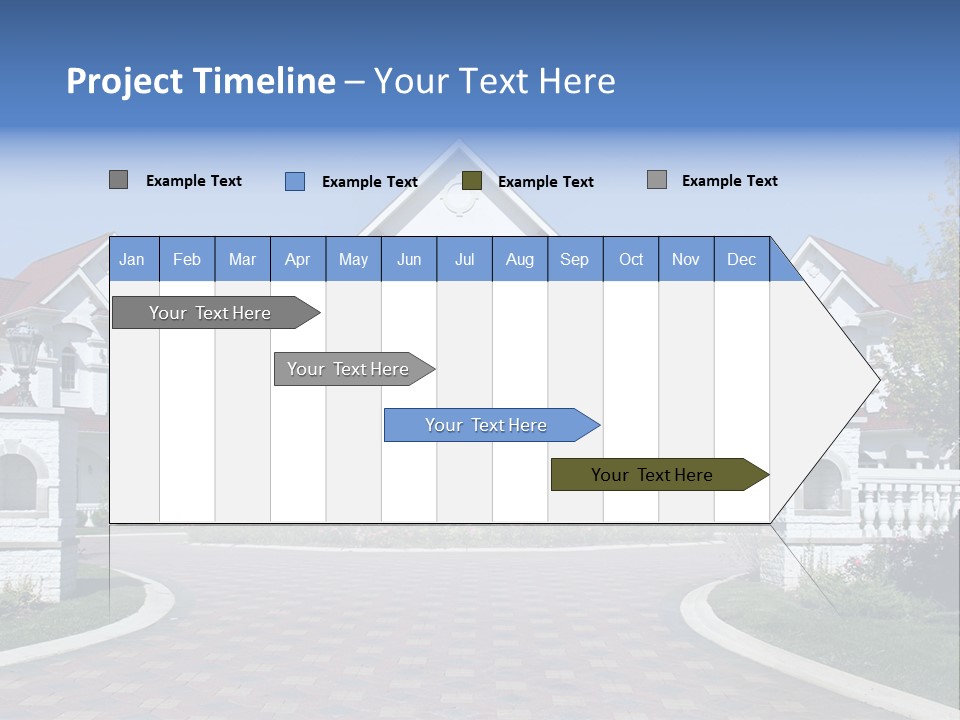 A Large White House With A Blue Sign In Front Of It PowerPoint Template