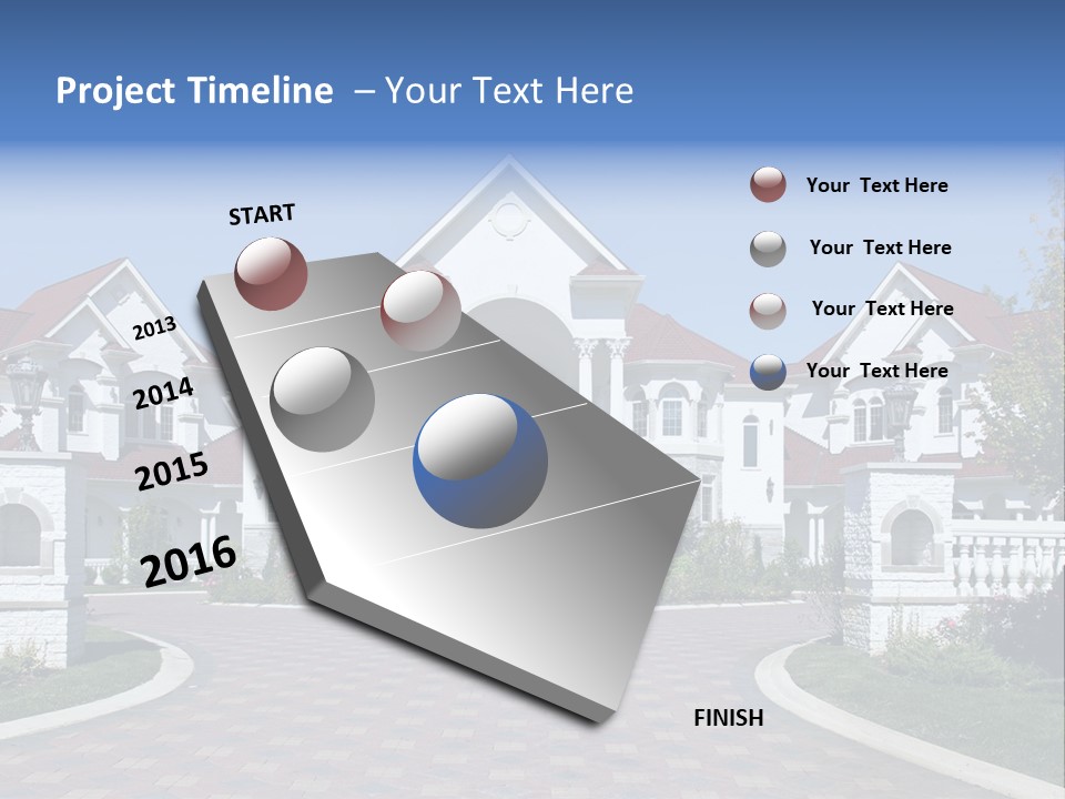 A Large White House With A Blue Sign In Front Of It PowerPoint Template