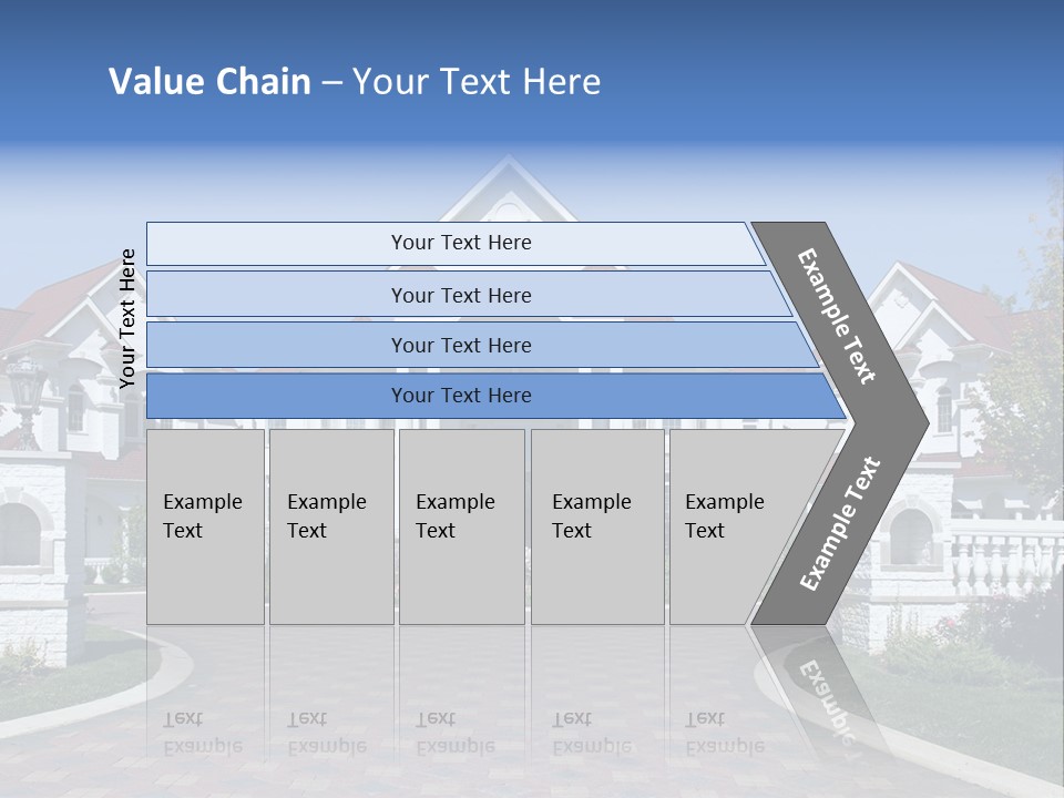 A Large White House With A Blue Sign In Front Of It PowerPoint Template