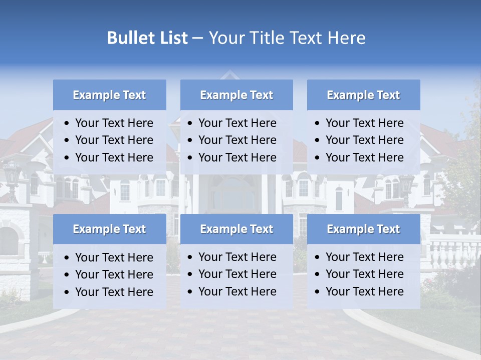 A Large White House With A Blue Sign In Front Of It PowerPoint Template