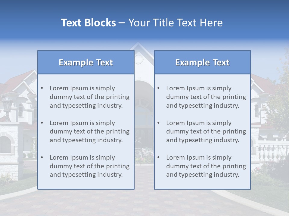 A Large White House With A Blue Sign In Front Of It PowerPoint Template