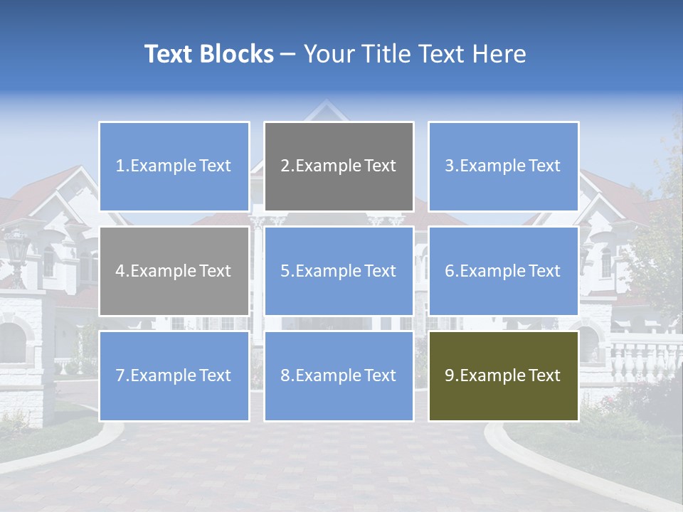 A Large White House With A Blue Sign In Front Of It PowerPoint Template