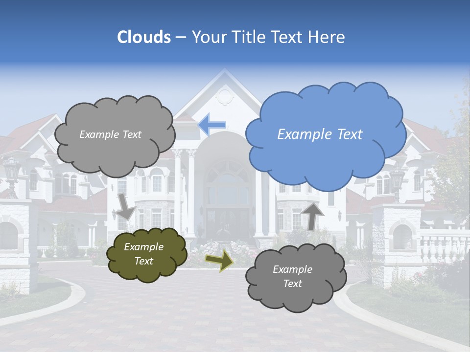 A Large White House With A Blue Sign In Front Of It PowerPoint Template
