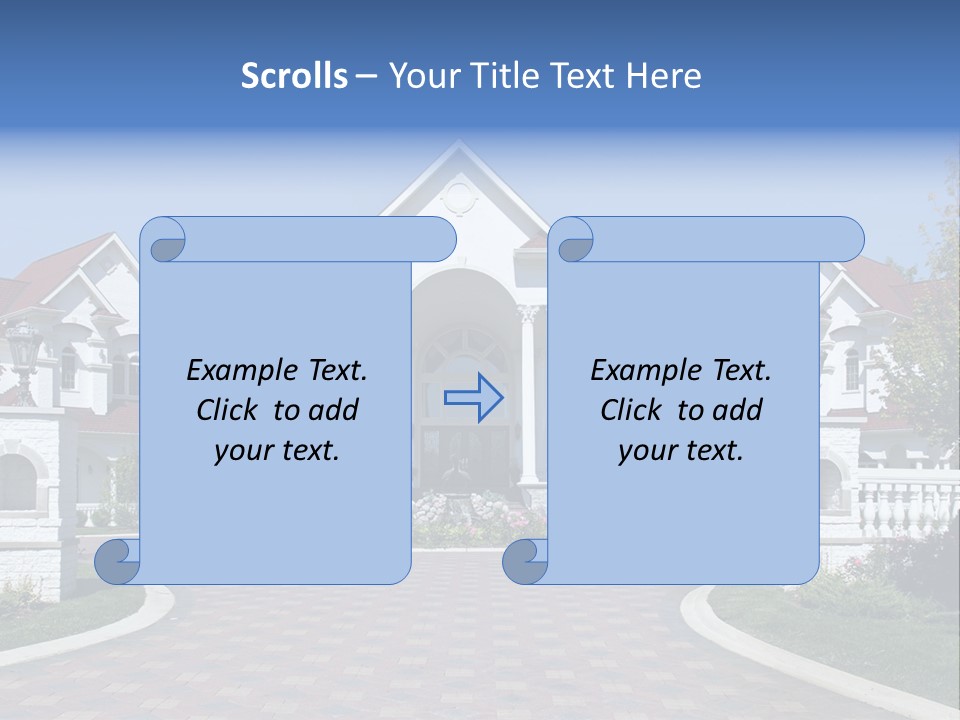 A Large White House With A Blue Sign In Front Of It PowerPoint Template