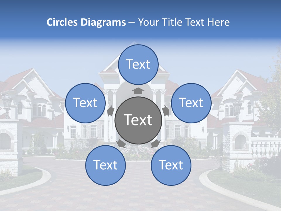 A Large White House With A Blue Sign In Front Of It PowerPoint Template