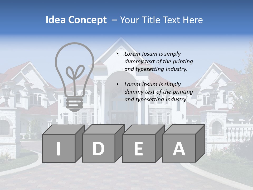 A Large White House With A Blue Sign In Front Of It PowerPoint Template