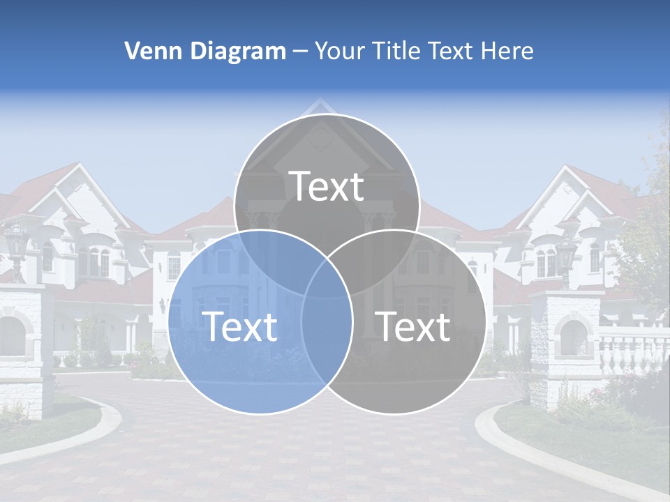 A Large White House With A Blue Sign In Front Of It PowerPoint Template