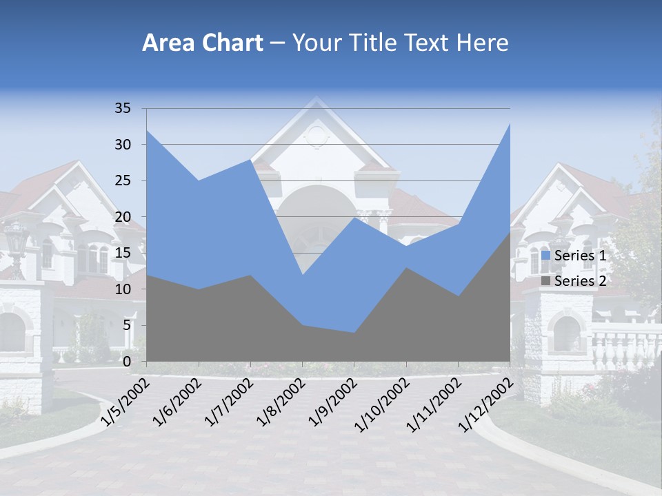 A Large White House With A Blue Sign In Front Of It PowerPoint Template
