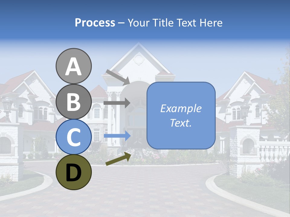 A Large White House With A Blue Sign In Front Of It PowerPoint Template