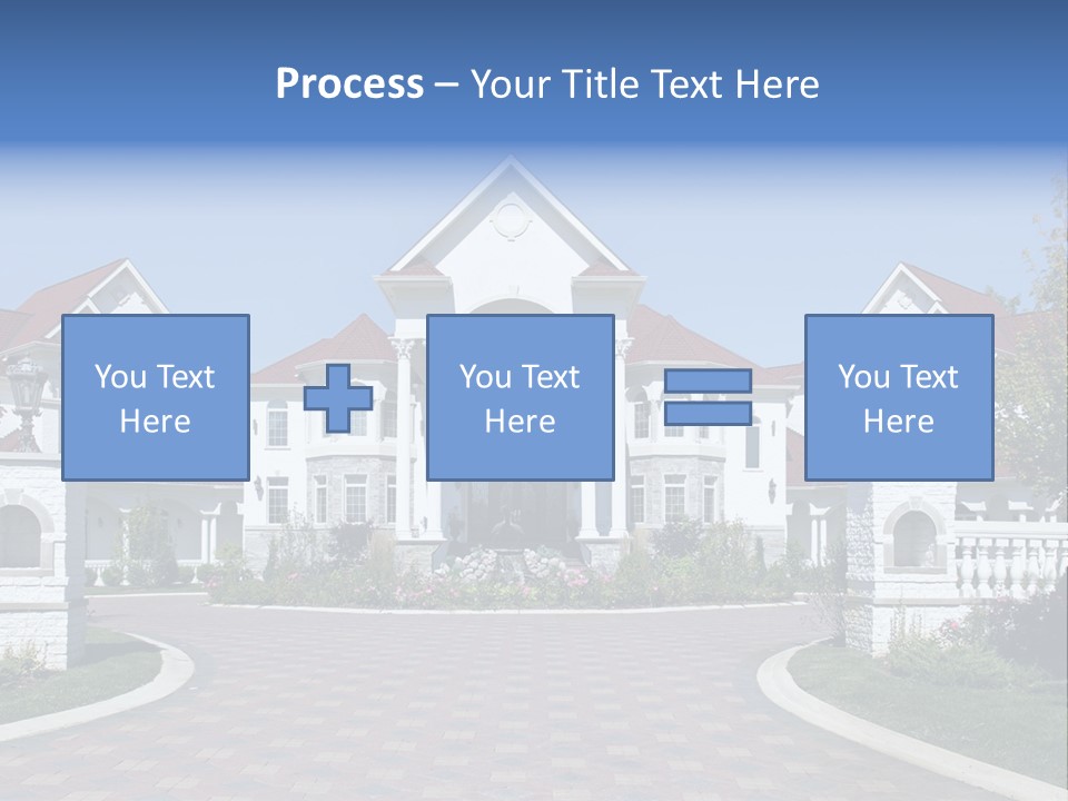 A Large White House With A Blue Sign In Front Of It PowerPoint Template
