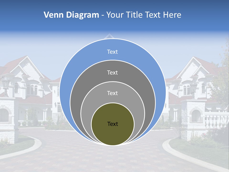 A Large White House With A Blue Sign In Front Of It PowerPoint Template