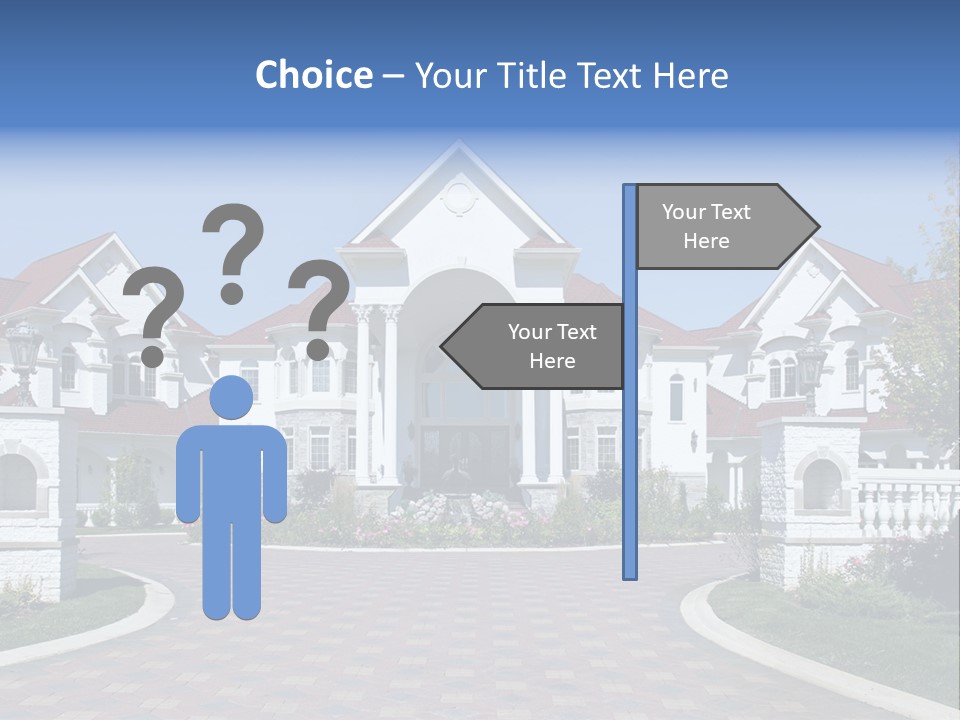 A Large White House With A Blue Sign In Front Of It PowerPoint Template