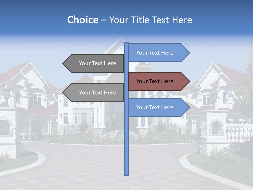 A Large White House With A Blue Sign In Front Of It PowerPoint Template
