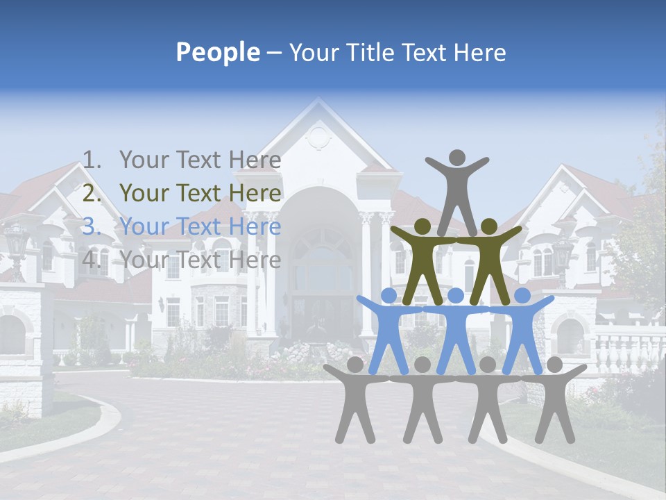 A Large White House With A Blue Sign In Front Of It PowerPoint Template