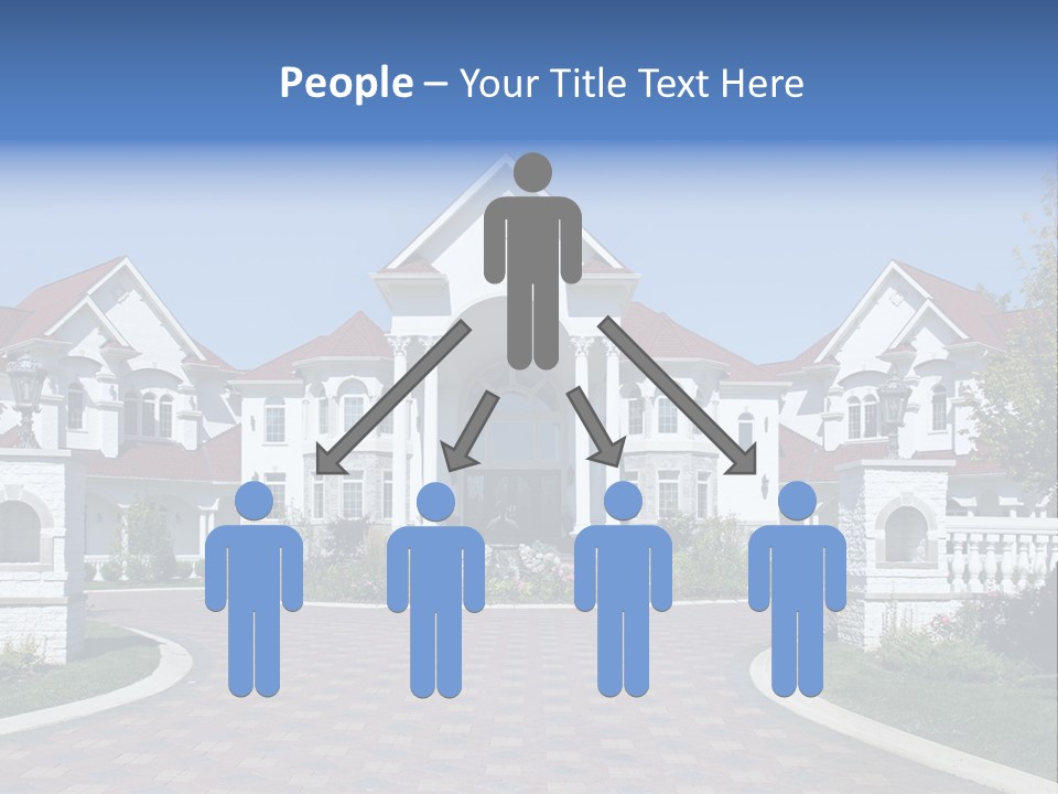 A Large White House With A Blue Sign In Front Of It PowerPoint Template