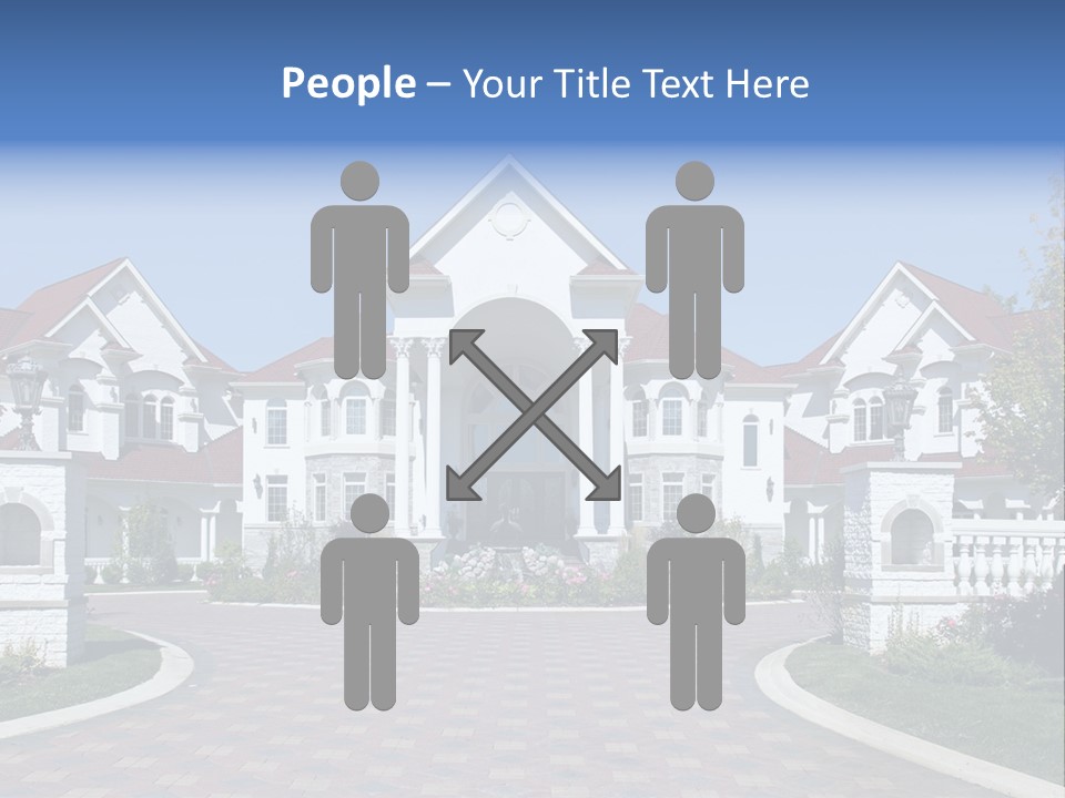 A Large White House With A Blue Sign In Front Of It PowerPoint Template