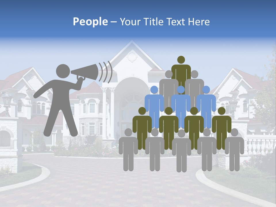 A Large White House With A Blue Sign In Front Of It PowerPoint Template