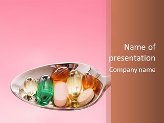 A Spoon Filled With Pills On Top Of A Pink Background PowerPoint Template