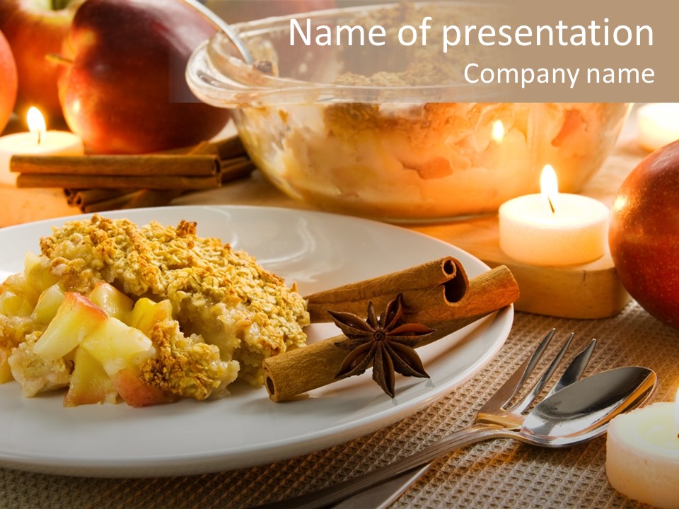 A White Plate Topped With Food Next To A Candle PowerPoint Template