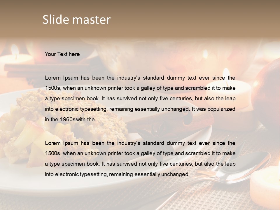 A White Plate Topped With Food Next To A Candle PowerPoint Template