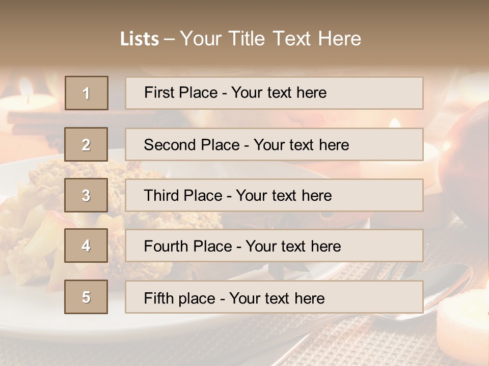 A White Plate Topped With Food Next To A Candle PowerPoint Template