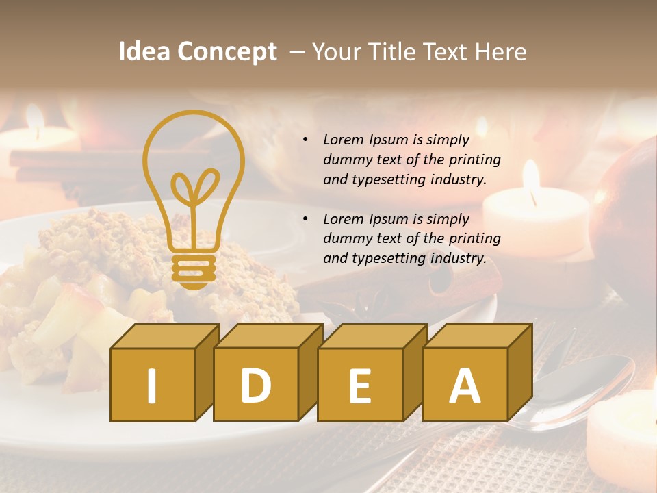 A White Plate Topped With Food Next To A Candle PowerPoint Template
