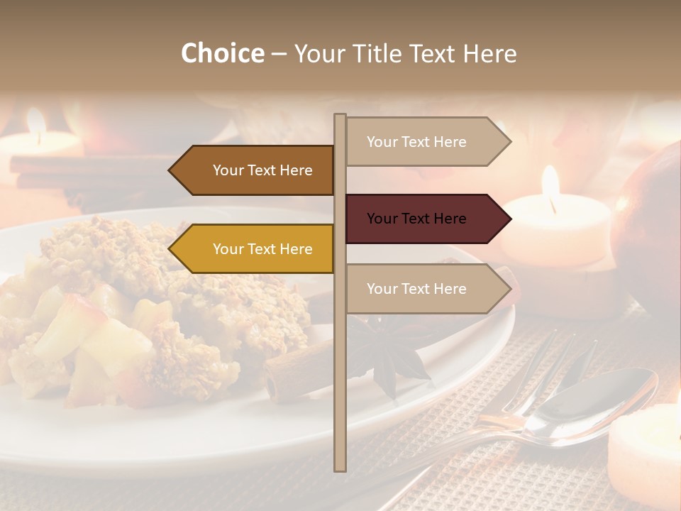 A White Plate Topped With Food Next To A Candle PowerPoint Template