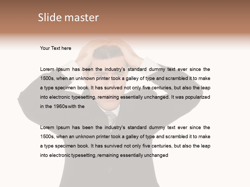 A Man In A Suit Holding His Hands To His Head PowerPoint Template