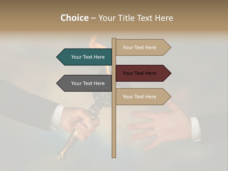 Two Hands Holding A Torch With A Flame Coming Out Of It PowerPoint Template