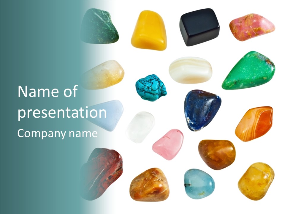 A Group Of Different Colored Rocks On A White Background PowerPoint Template