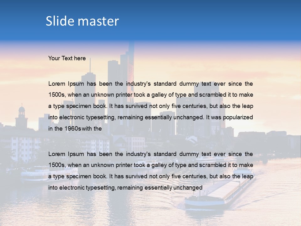A Boat Traveling Down A River With A City In The Background PowerPoint Template