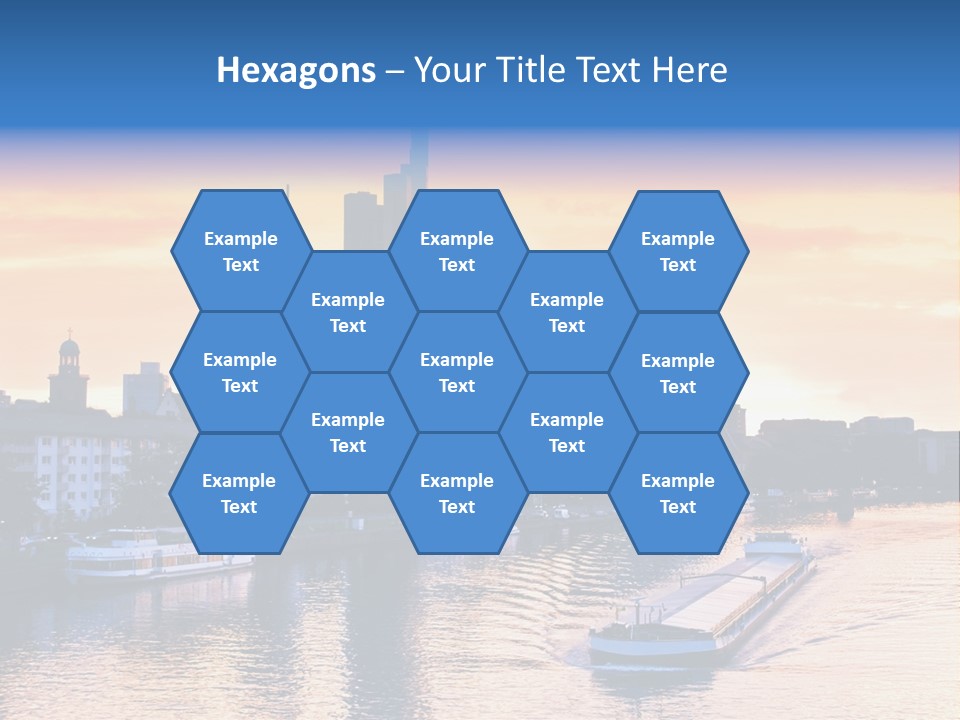 A Boat Traveling Down A River With A City In The Background PowerPoint Template