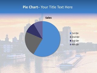 A Boat Traveling Down A River With A City In The Background PowerPoint Template