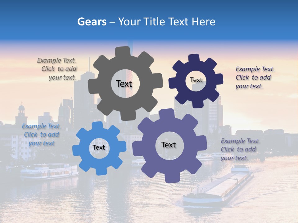 A Boat Traveling Down A River With A City In The Background PowerPoint Template