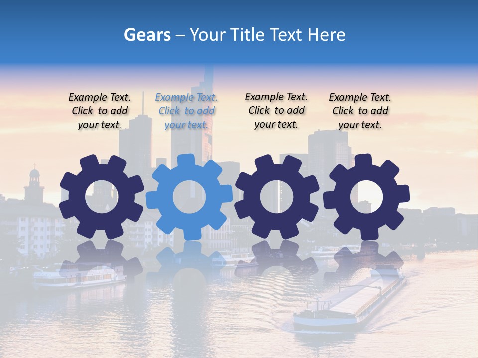 A Boat Traveling Down A River With A City In The Background PowerPoint Template