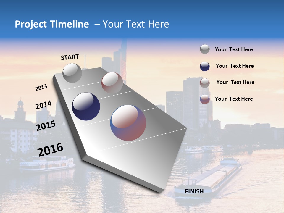 A Boat Traveling Down A River With A City In The Background PowerPoint Template