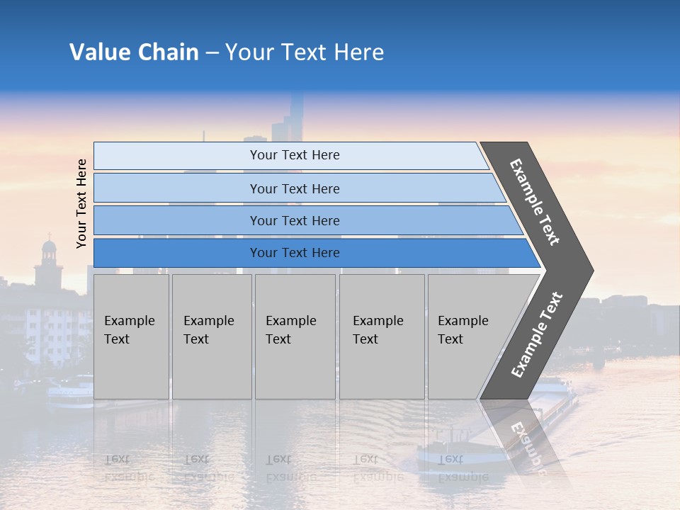 A Boat Traveling Down A River With A City In The Background PowerPoint Template