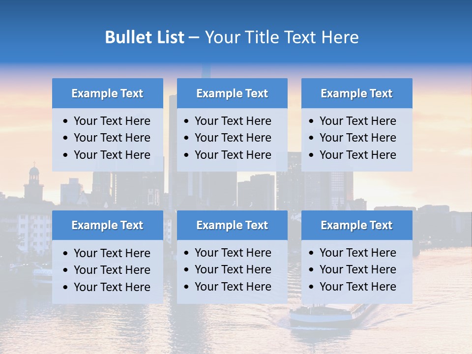 A Boat Traveling Down A River With A City In The Background PowerPoint Template