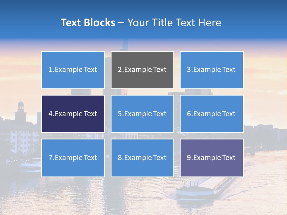 A Boat Traveling Down A River With A City In The Background PowerPoint Template