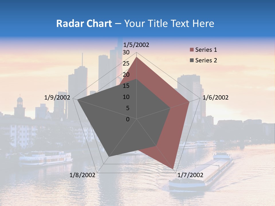 A Boat Traveling Down A River With A City In The Background PowerPoint Template