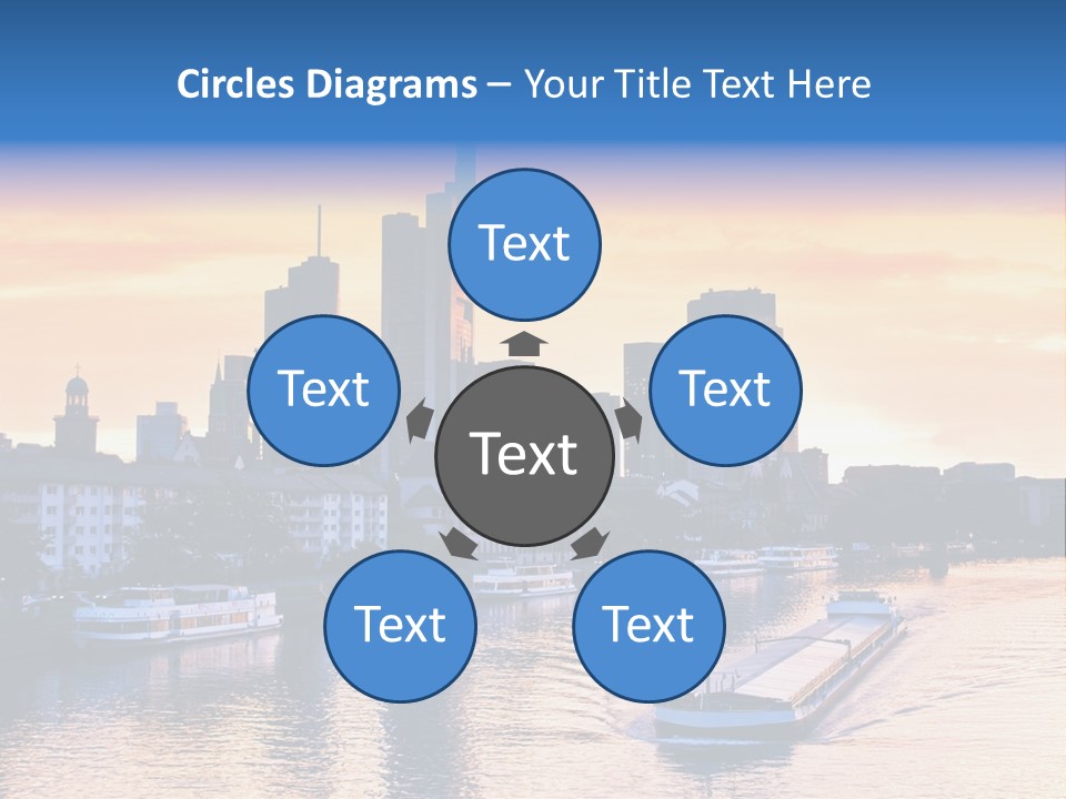 A Boat Traveling Down A River With A City In The Background PowerPoint Template