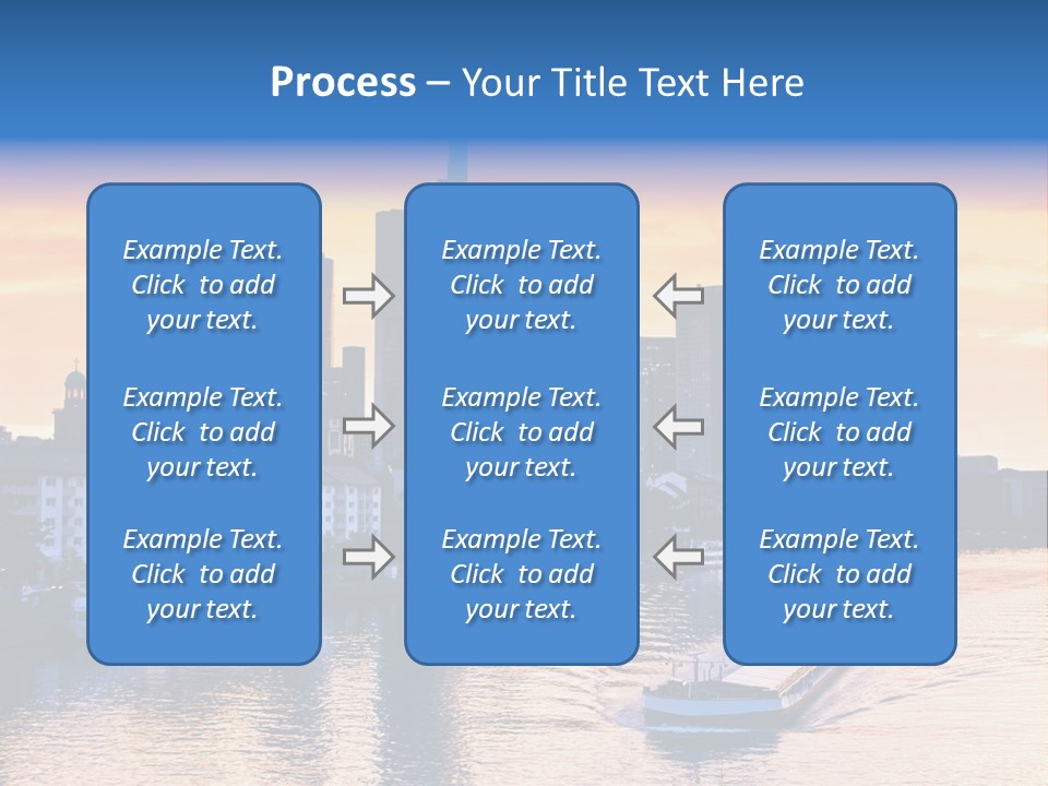 A Boat Traveling Down A River With A City In The Background PowerPoint Template