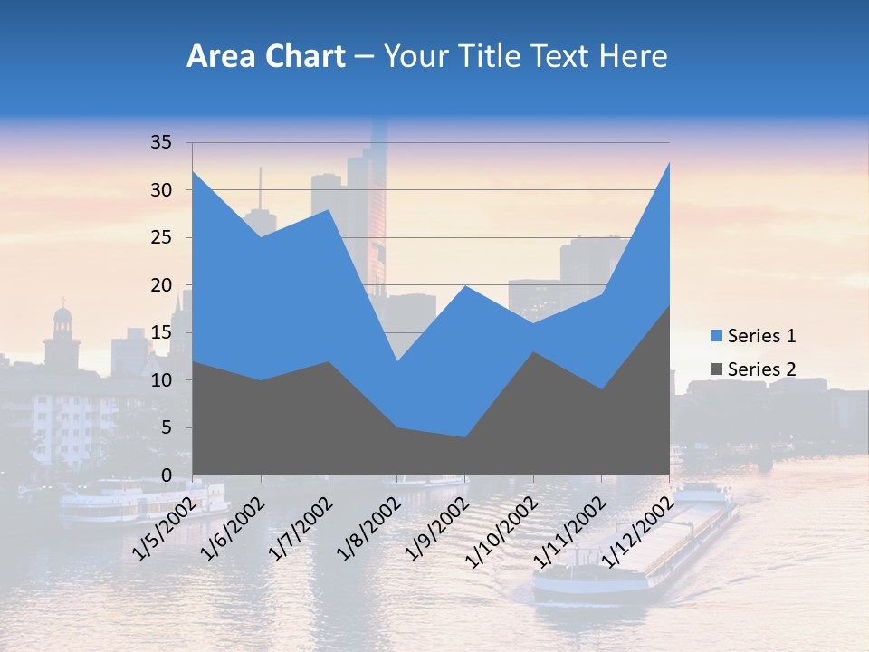 A Boat Traveling Down A River With A City In The Background PowerPoint Template